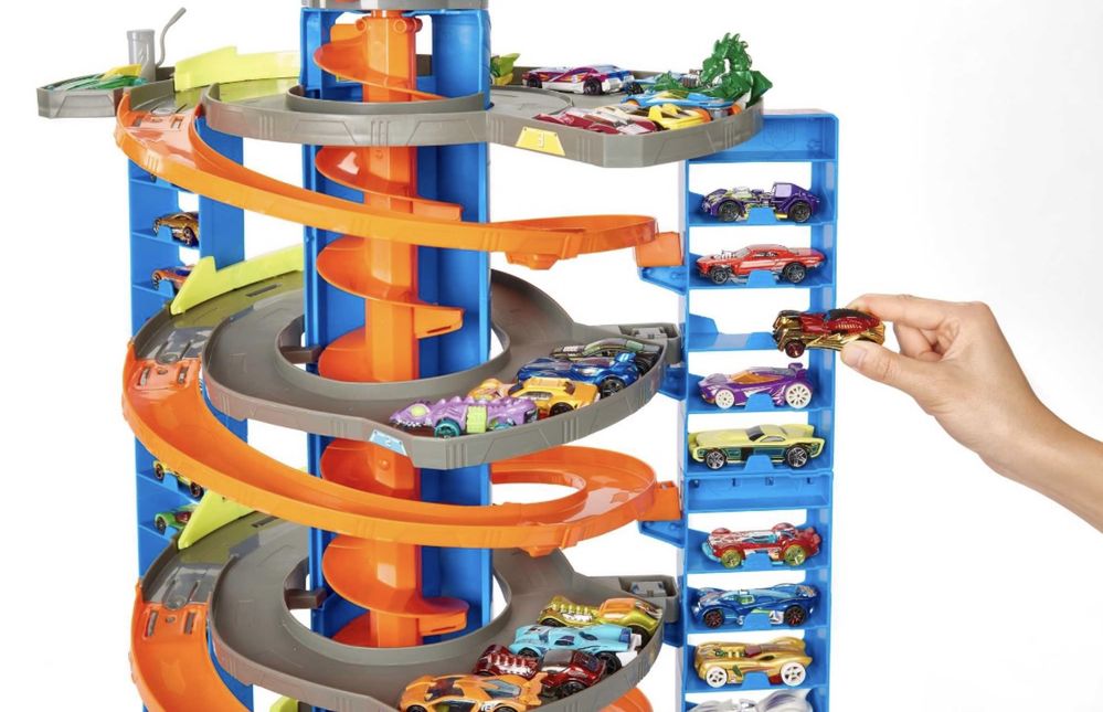 HOT WHEELS ZESTAW zakręcony MEGA garaż parking + autko gratis