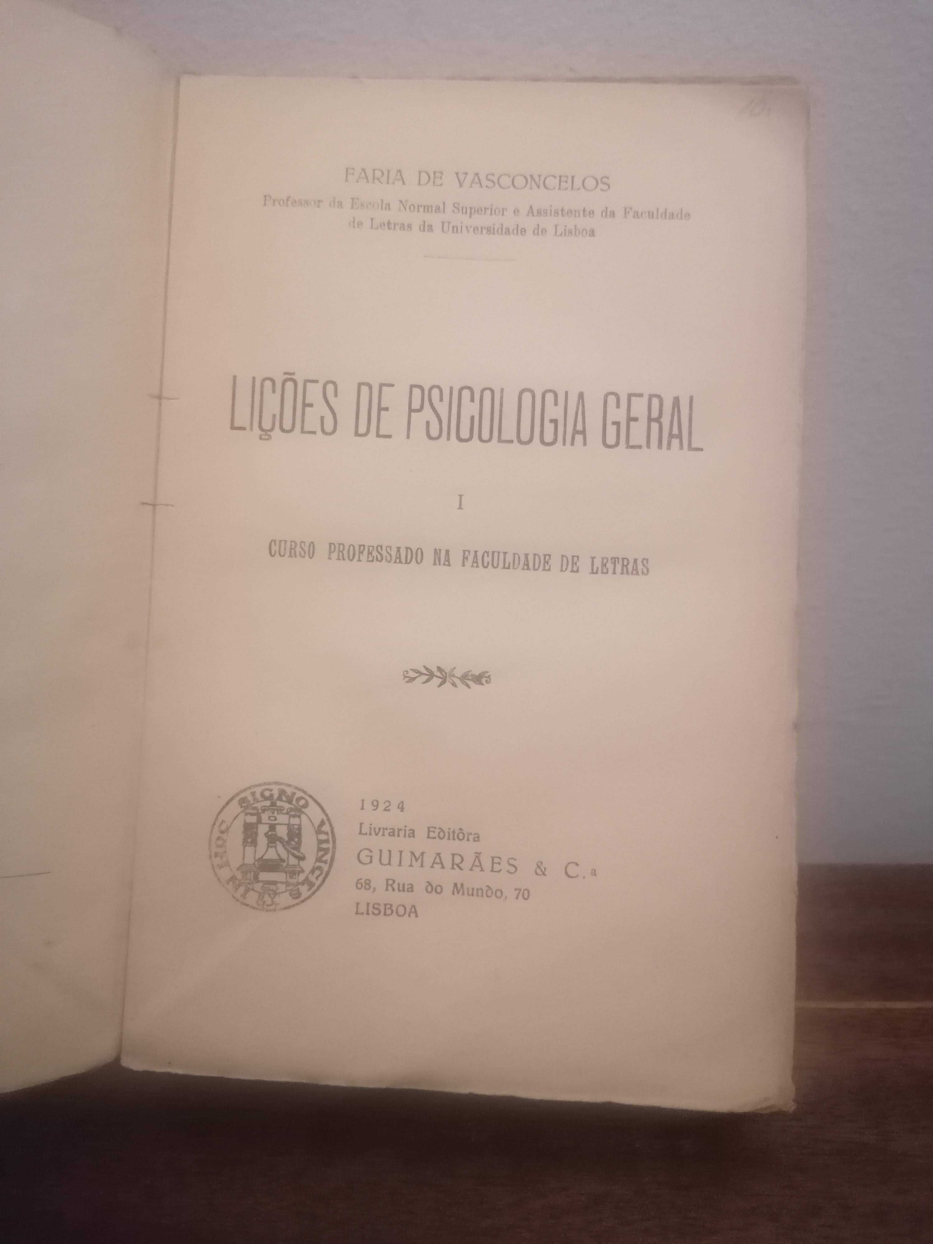 Livro  RARO " Lições de Psicologia Geral " de Faria de Vasconcelos