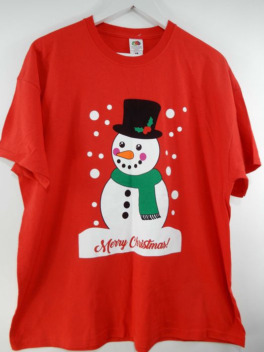 T-shirt bałwan świąteczny święta czerwony Fruit of the Loom XL