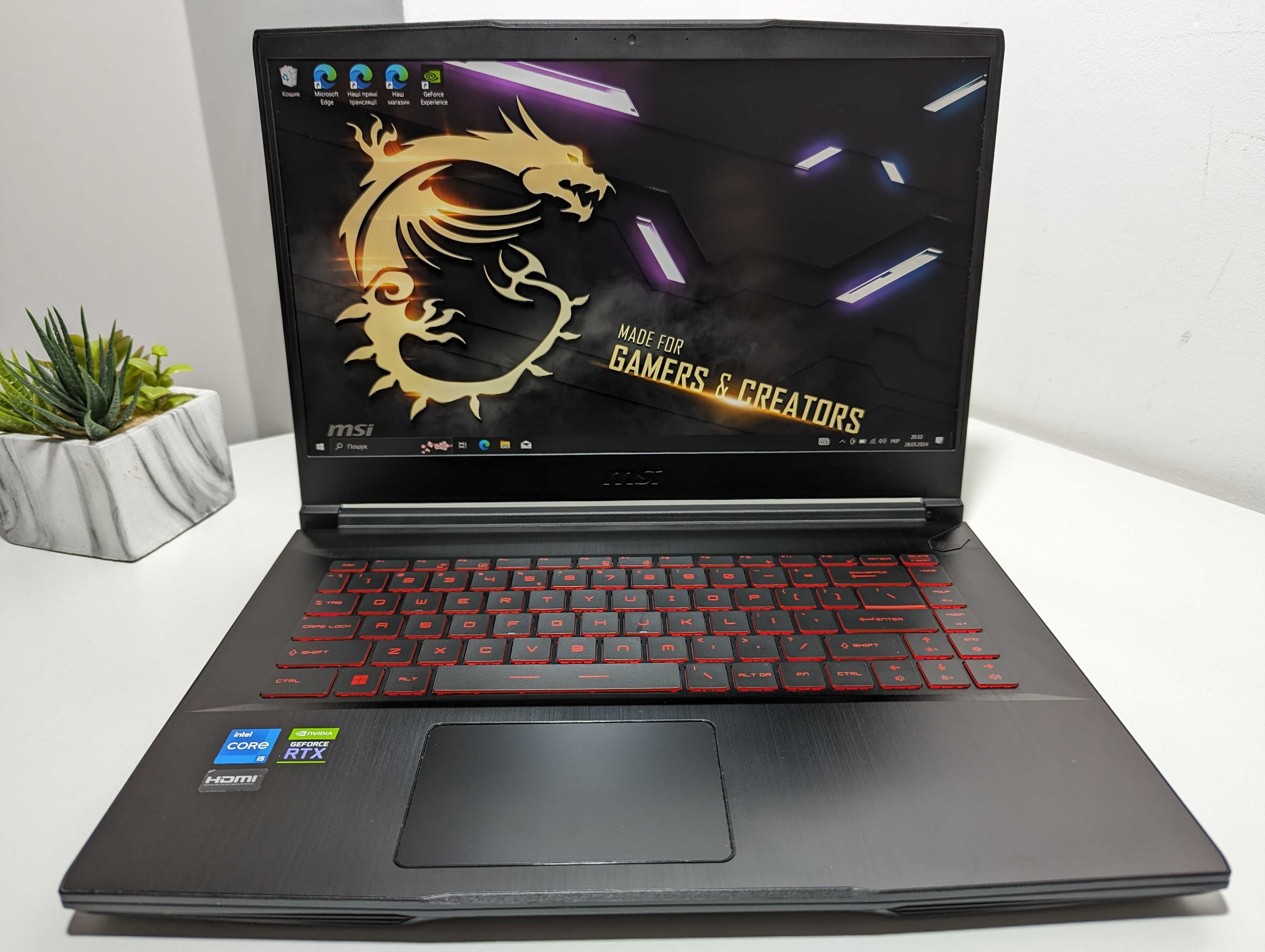 УВАГА ЗНИЖКА! ІГРОВИЙ НОУТБУК MSI GF63 rtx 3050 i5-11400h 16ram 144hz