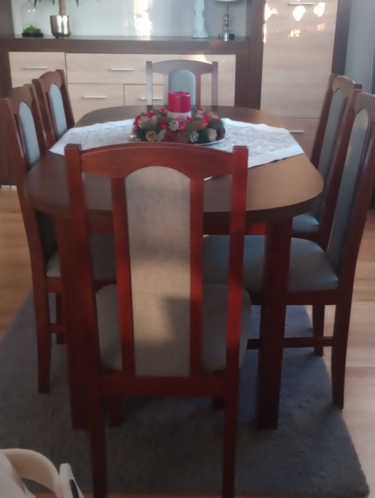 Krzesła ciemny orzech brąz siedziska oparcie szare nówka na prezent