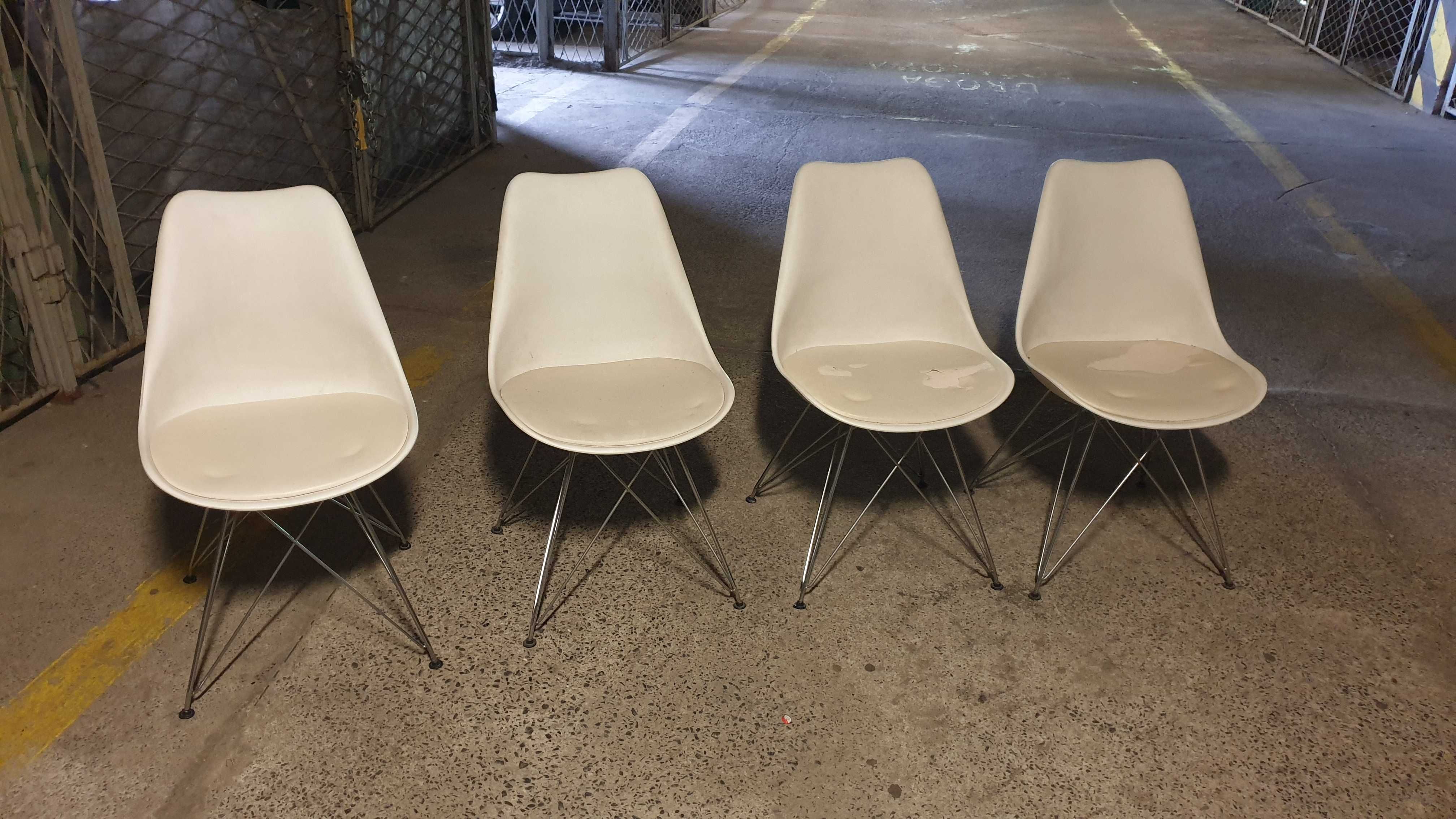 4 krzesła białe metalowy szkielet - nowoczesny design