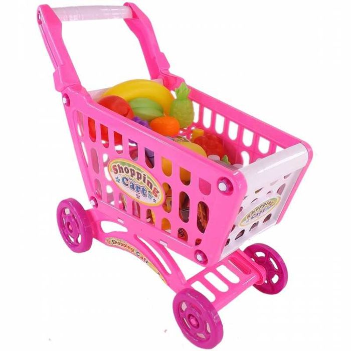 Duży 28 elementowy różowy koszyk wózek na zakupy i akcesoria
