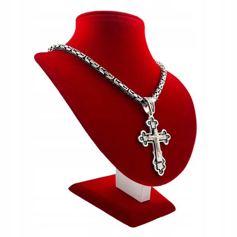 Elegancki Łańcuszek Srebrny Królewski 70 Cm 5 Mm + Krzyż Prawosławny