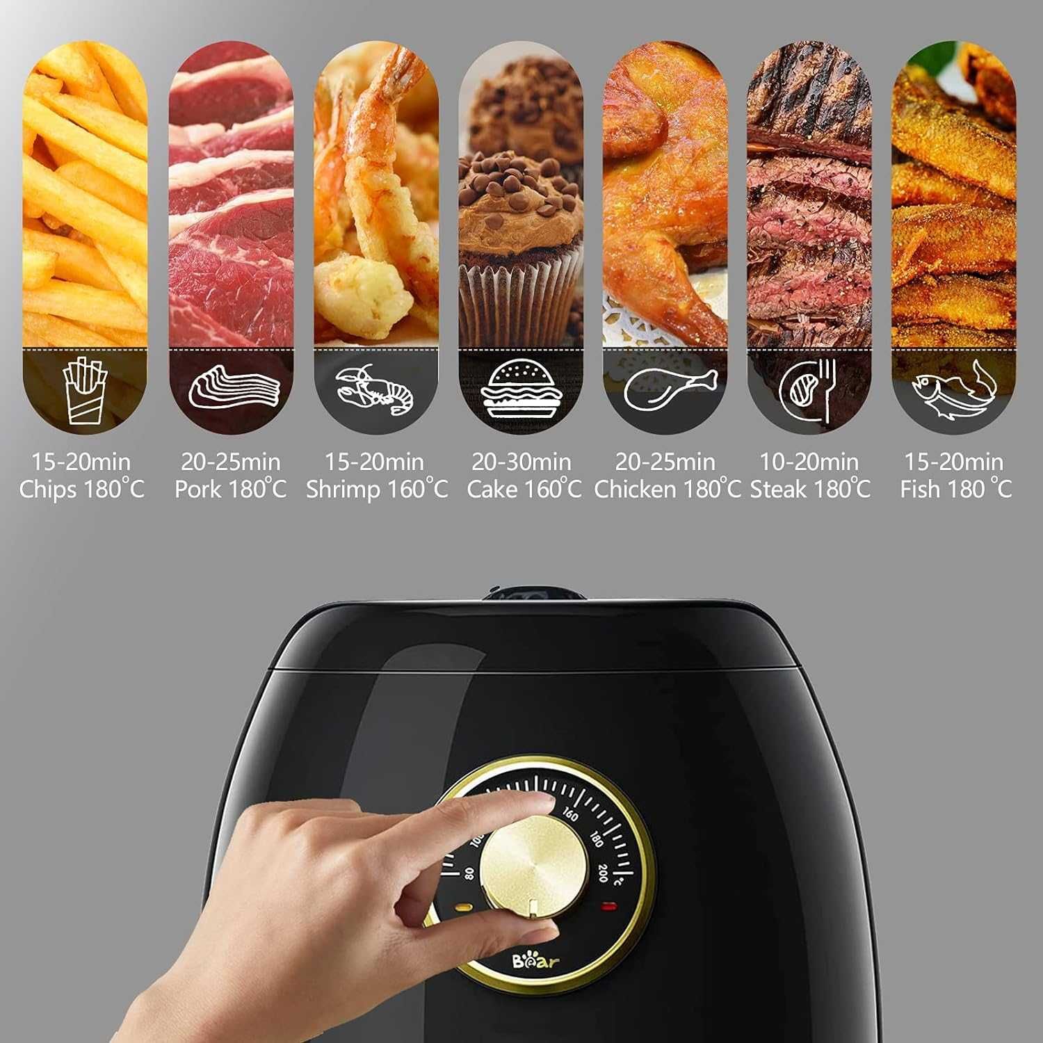 Airfryer Bear 1350W Bezolejowa frytkownica XL 3,0 l bez BPA bez PFOA