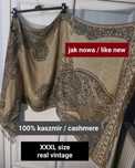 Ogromny xxxl szal vintage kaszmirowy dwustronny 100% kaszmir