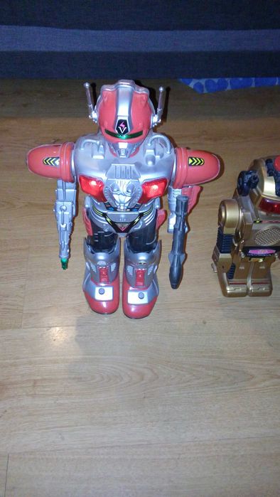Dwa roboty na baterie, większy wydaje dźwięki i świeci się. Polecam