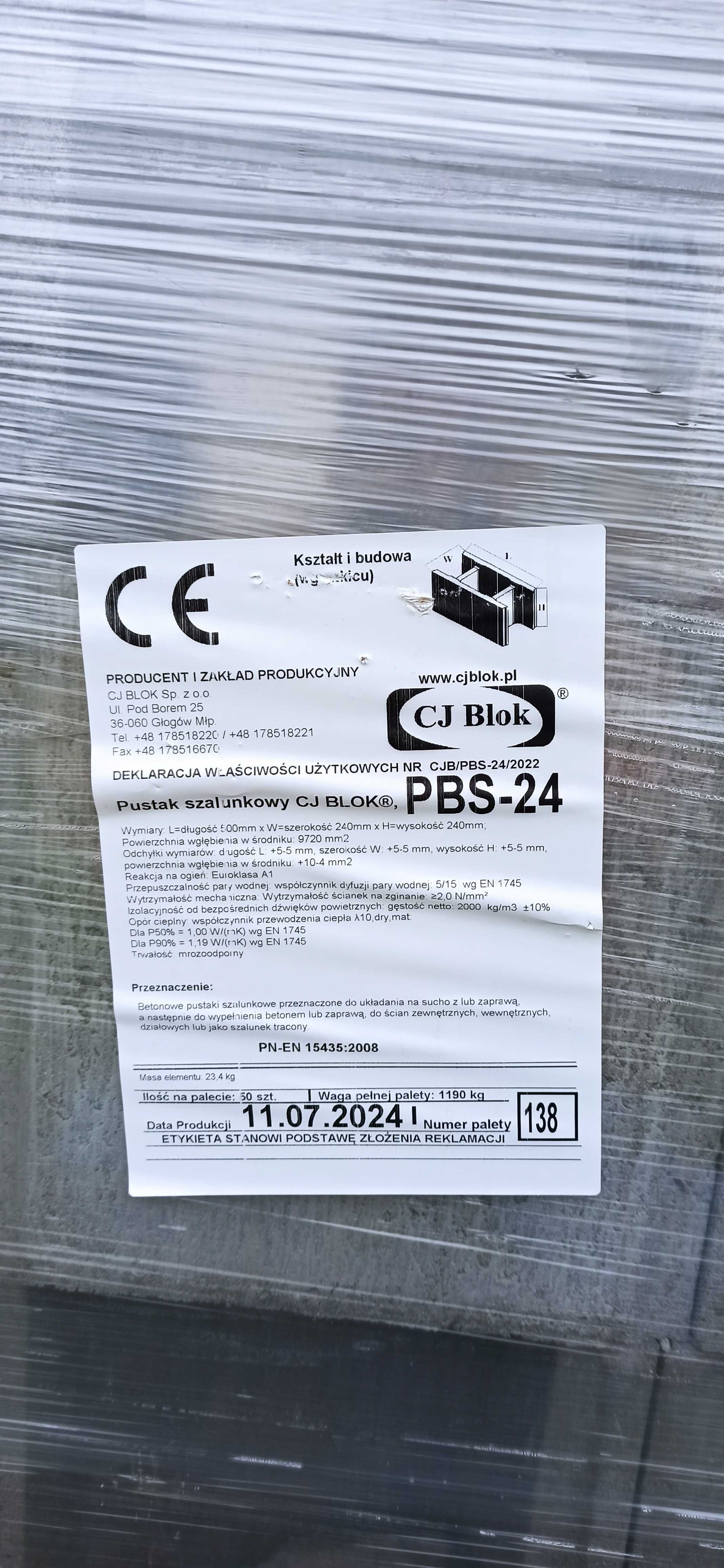 PUSTAK betonowy szalunkowy PBS-24 CJ BLOCK (50CM*24 CM*24CM)