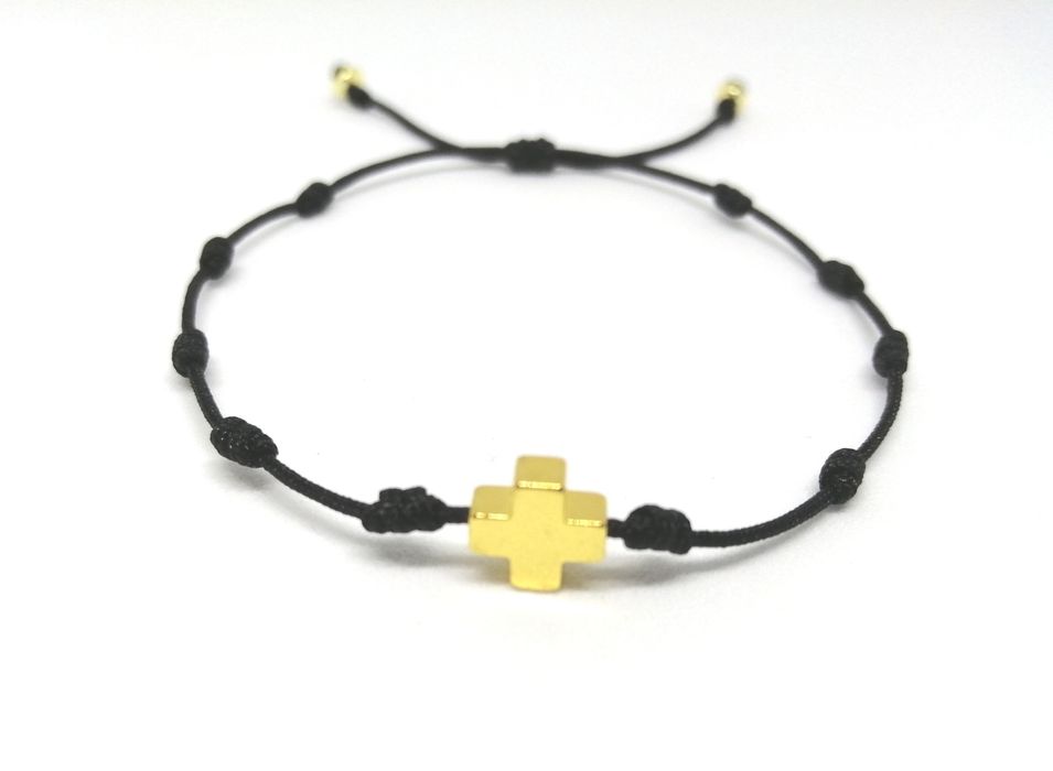 Różaniec sznurkowy żółte złoto hematyt