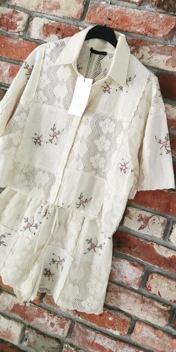 Zara Komlet Set Koszula + spodenki z haftem xs