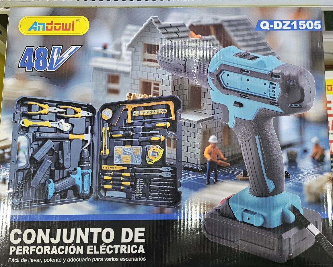 Maquina de furar e aparafusar com kit de ferramentas