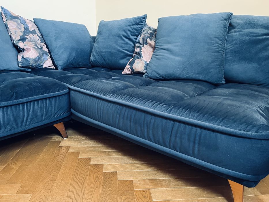 Sofa narożnik granatowa Befame Belavio welur