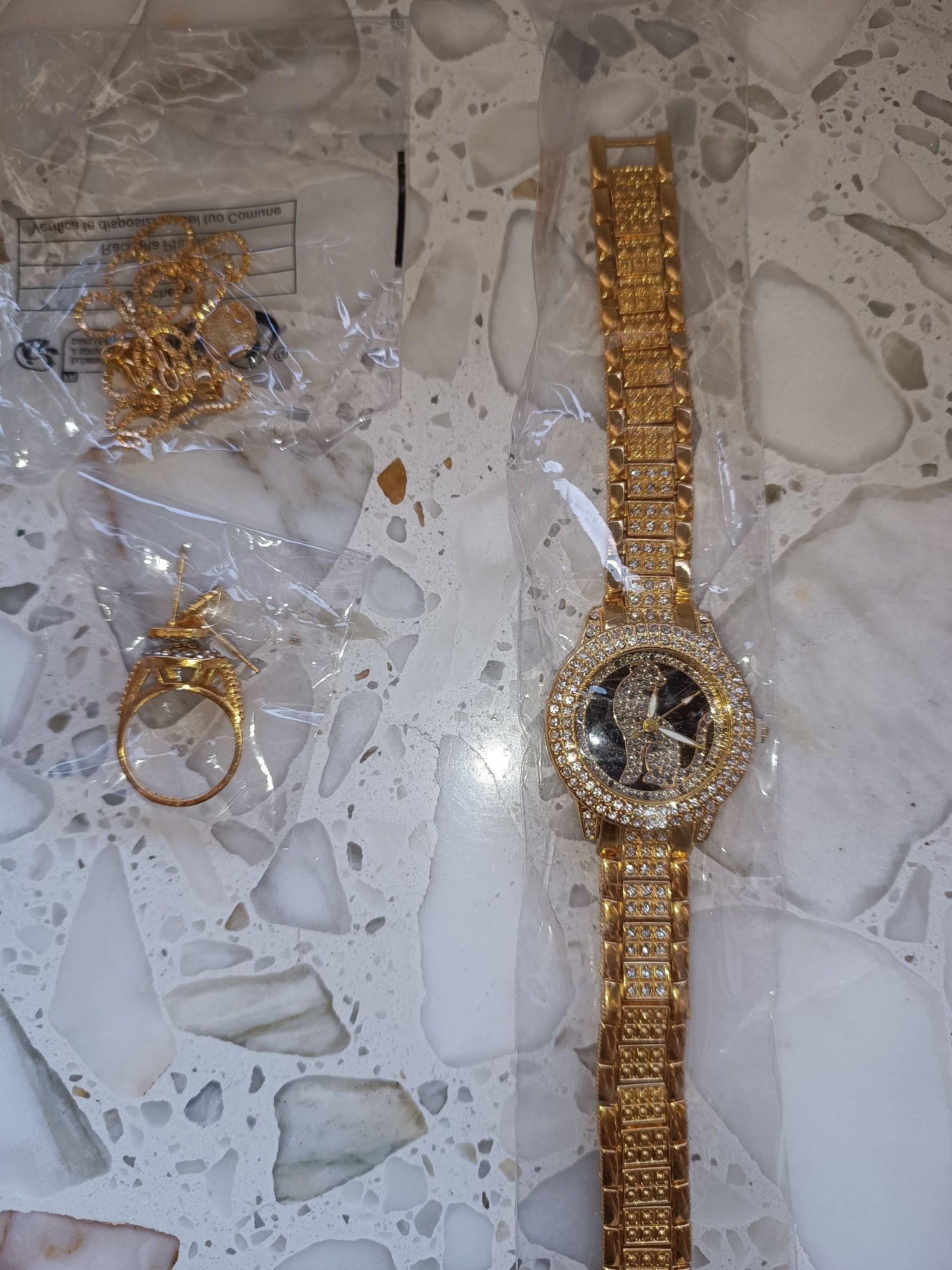 Zegarek damski złoty łańcuszek zestaw