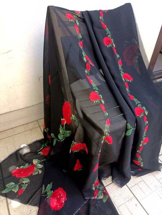 вискозный шифон плотный с купоном розы ссср отрез целиком 295х145 см.