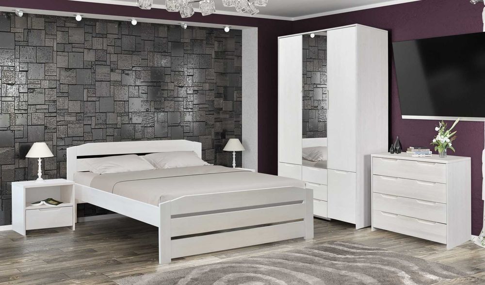 Біле дерев'яне ліжко кровать з Буку на складі Нове двохспальне 160