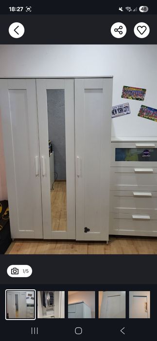 Ikea brimnes szafa trzydrzwiowa biała lustro