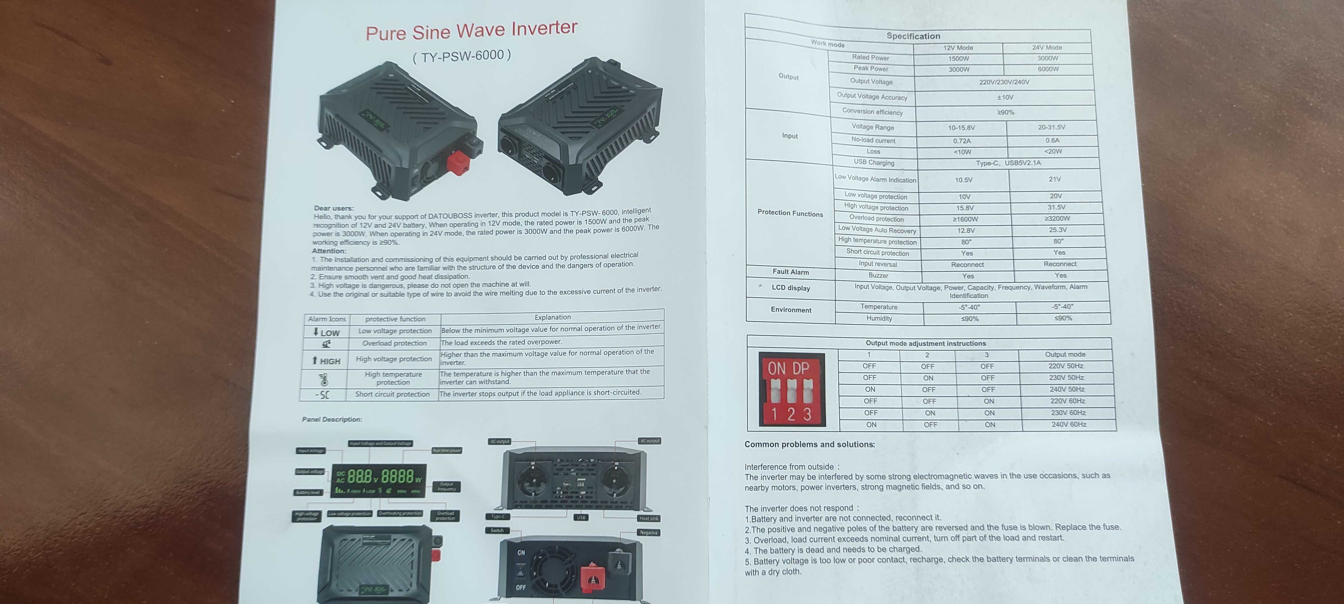 Топовий інвертор Datouboss TY-PSW-6000 12v/24v3000W/6000W,220V