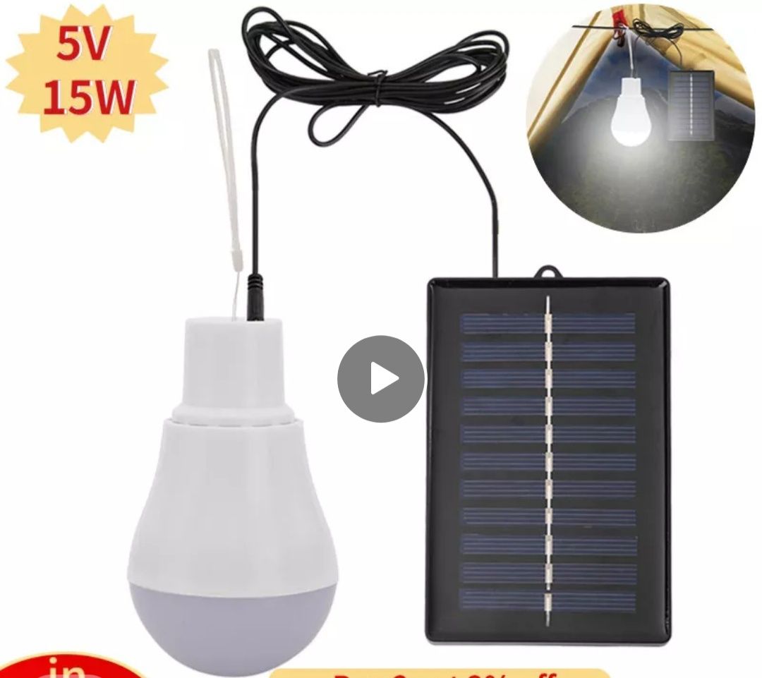 Лампа лед  акумуляторна 5вольт. 15 Ват заряджається від сонячної панел