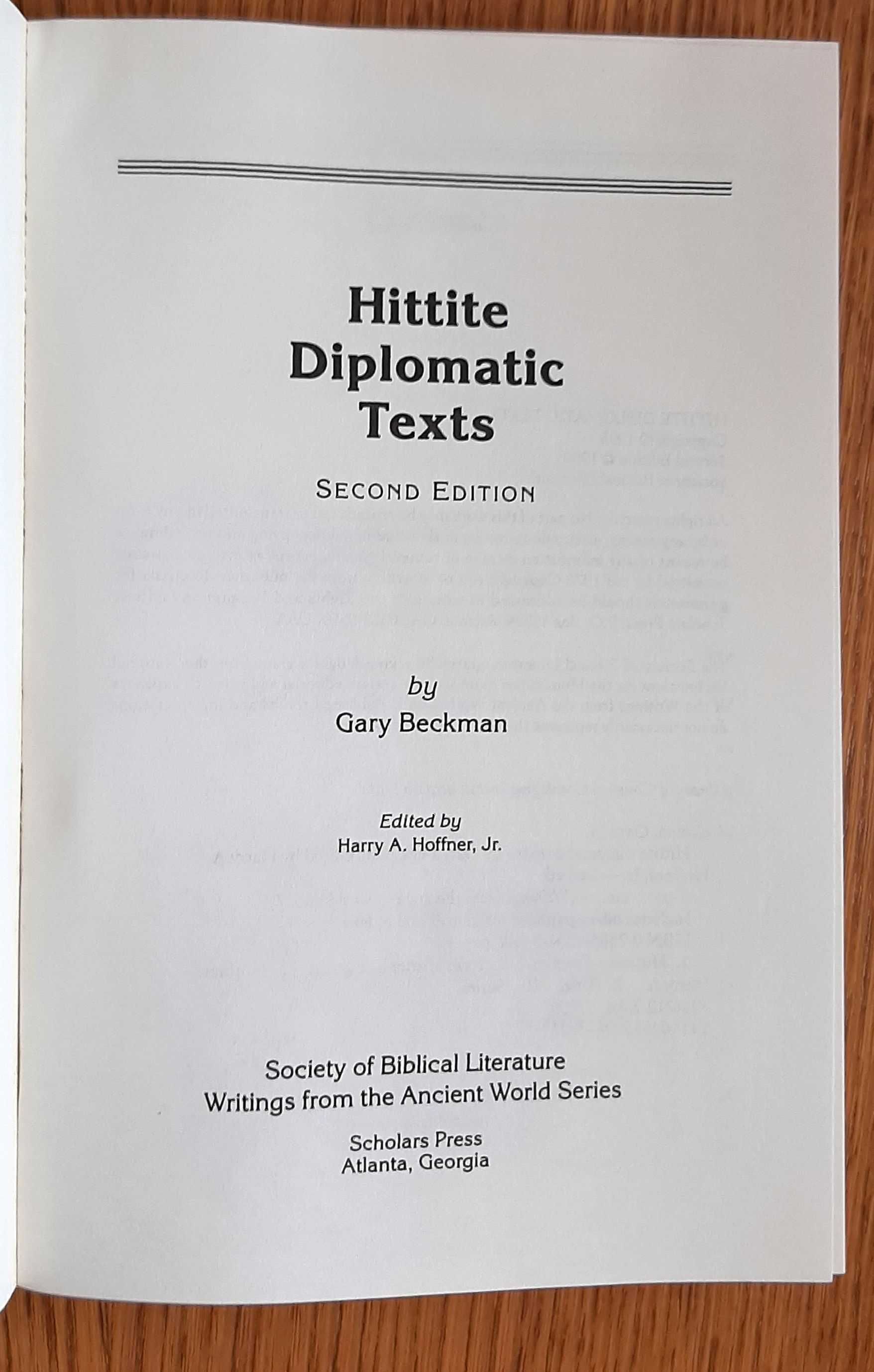 Gary Beckman, Hittite Diplomatic Texts, second edition - 1999