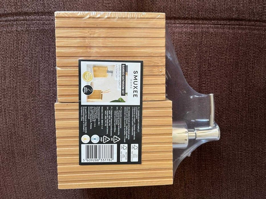 Bambusowy zestaw łazienkowy dozownik na mydło i na szczoteczki smukee