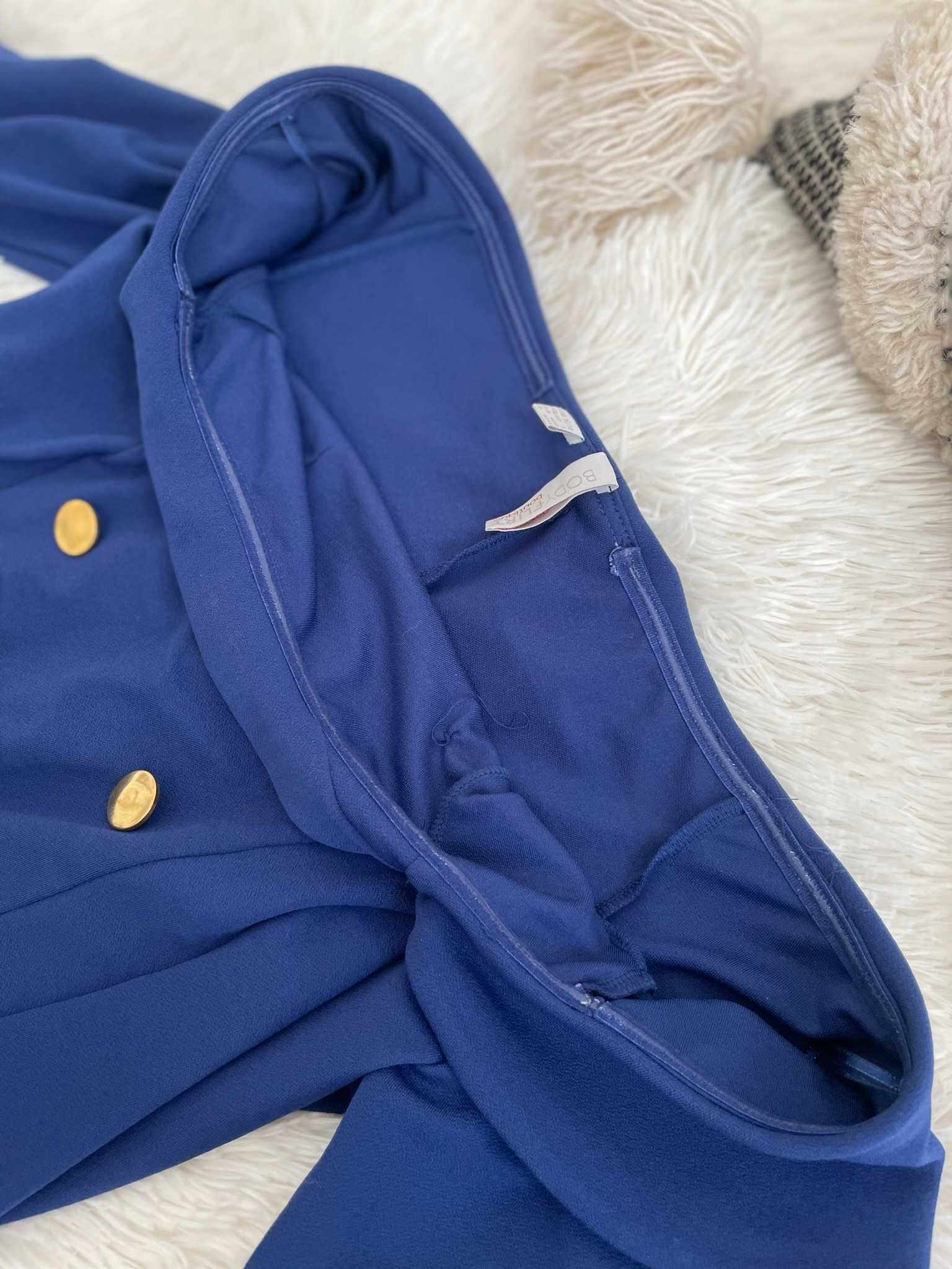 Sukienka granatowa elegancka rozkloszowane rękawy retro M 38 L 40