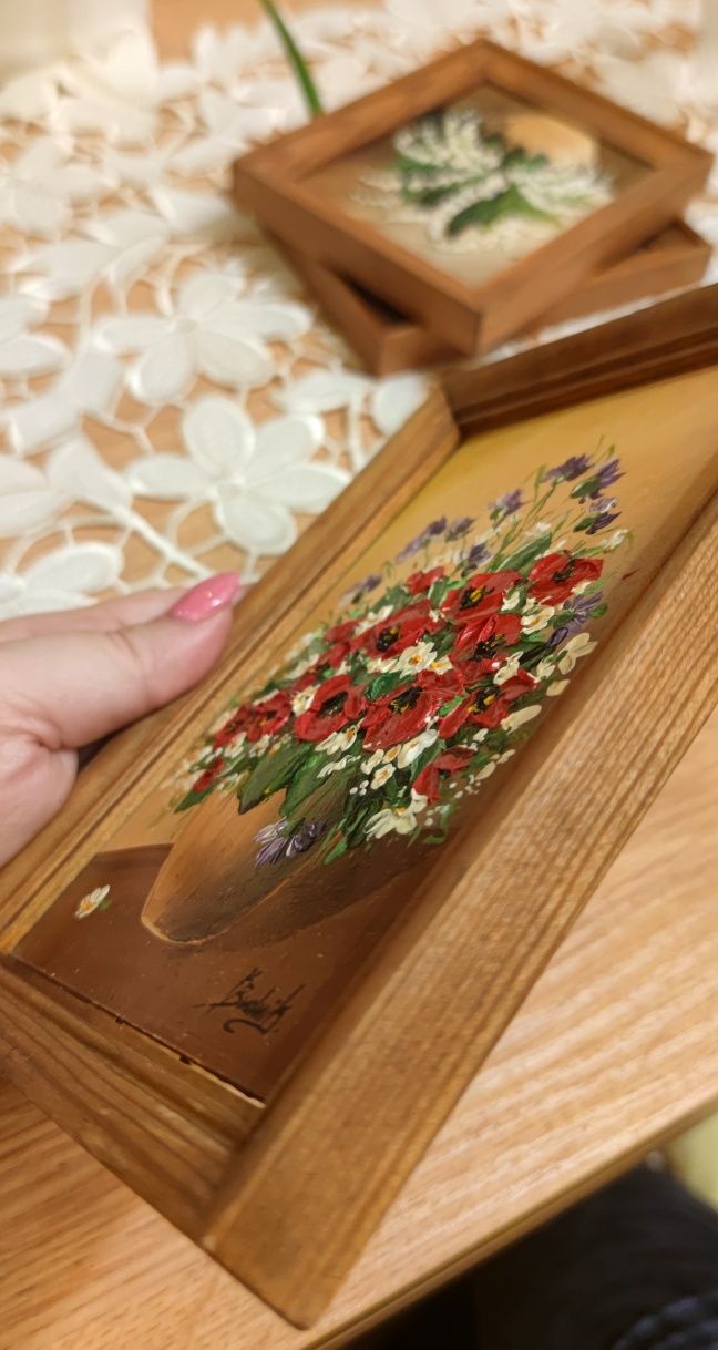 Obraz olejny kwiaty polne chabry maki stokrotki Katarzyna Brudnik