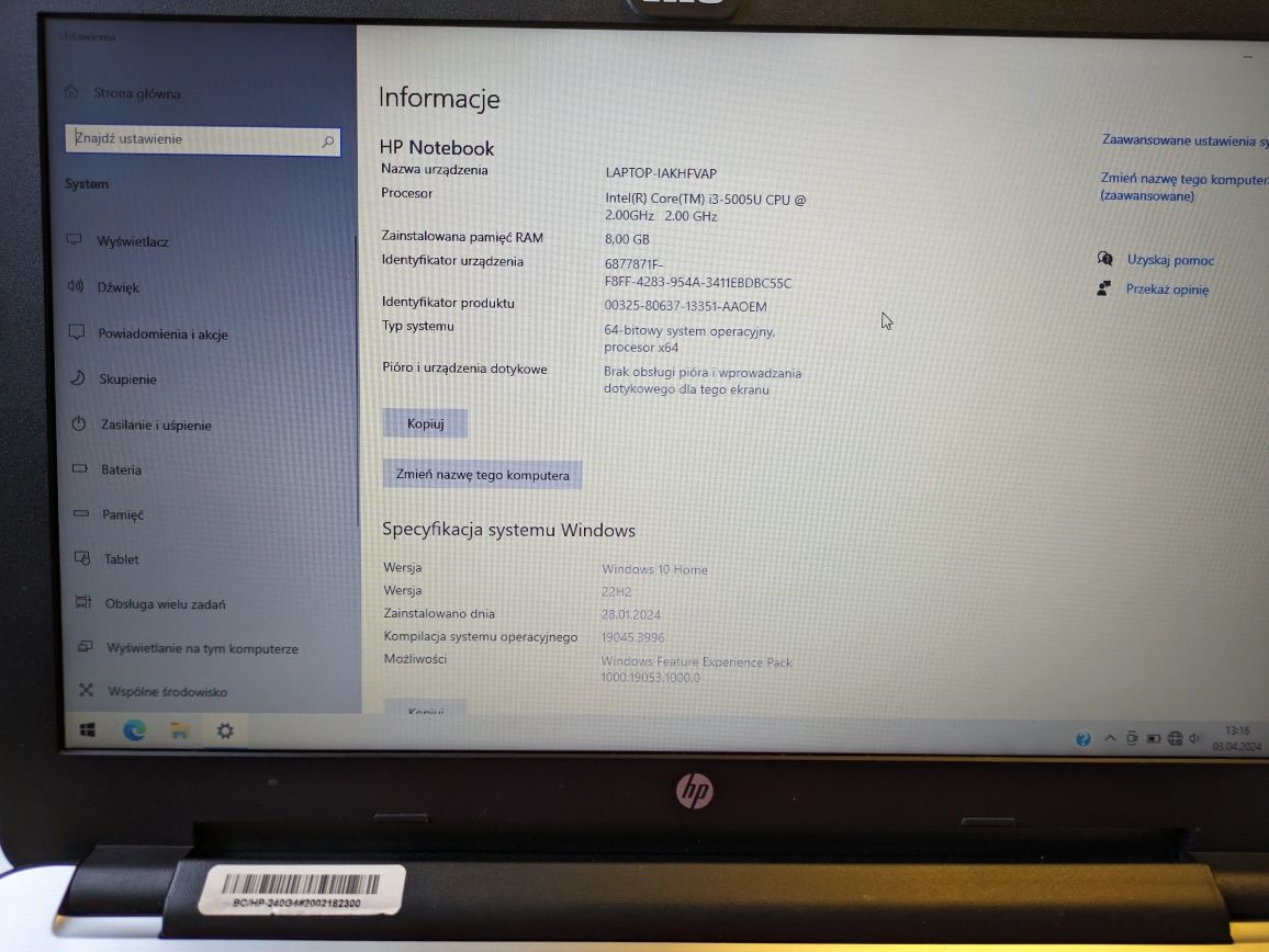 Notebook HP Pavilion 15 , Intel Core i3 , 8GB RAM, 1TB HDD, Radeon R5