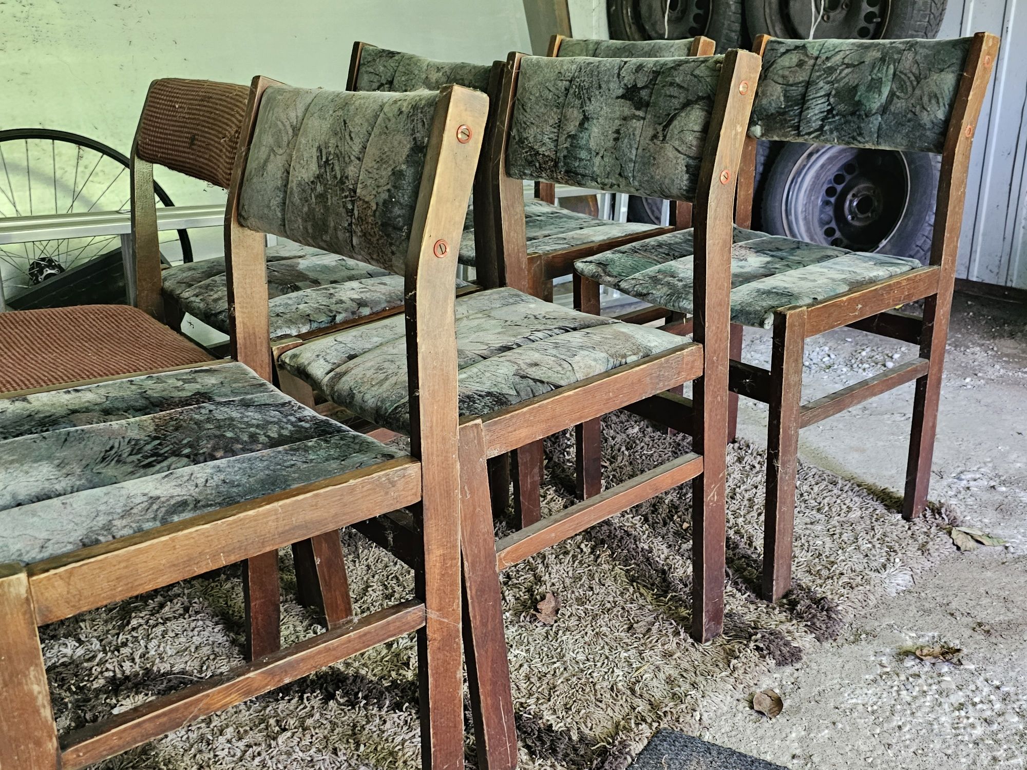 Zestaw 6 krzeseł PRL krzesła brąz/zieleń