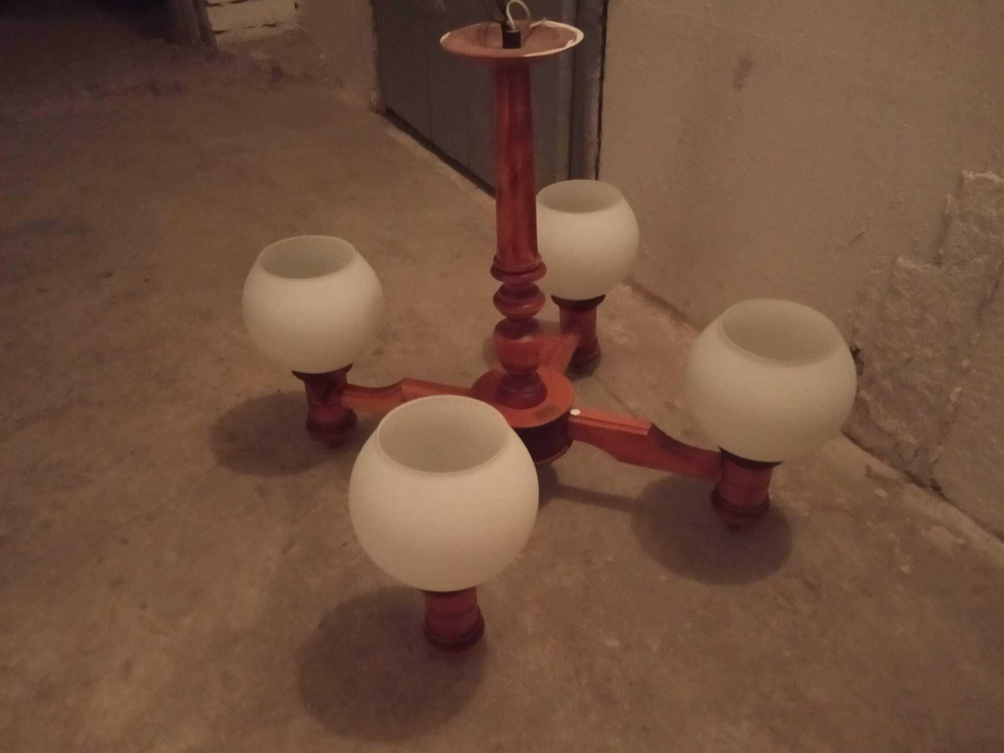 Lampa sufitowa, drewniana krzyżak vintage PRL