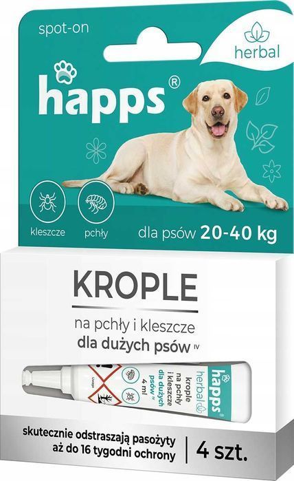 Happs Herbal - Krople Na Pchły I Kleszcze Dla Dużych Psów 20-40Kg 4szt