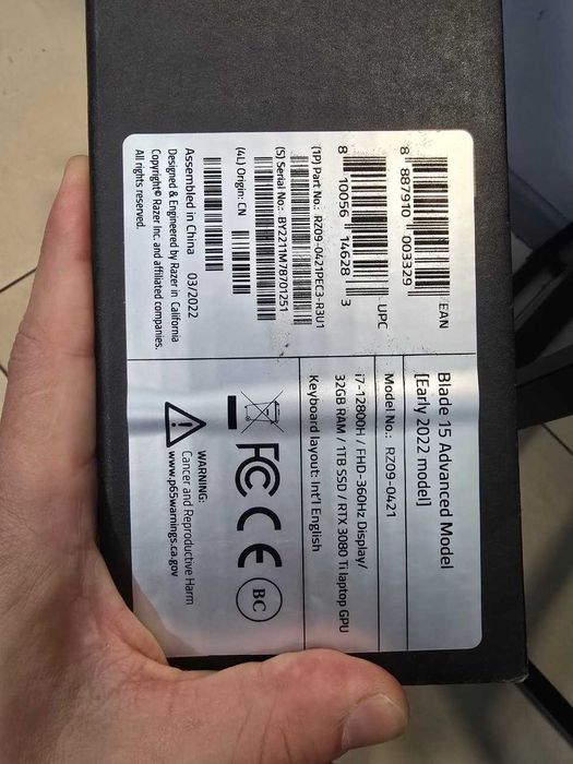 Razer Blade Advanced Core i7-12800h RTX3080ti 16gb 32gb 1tb 360hz
