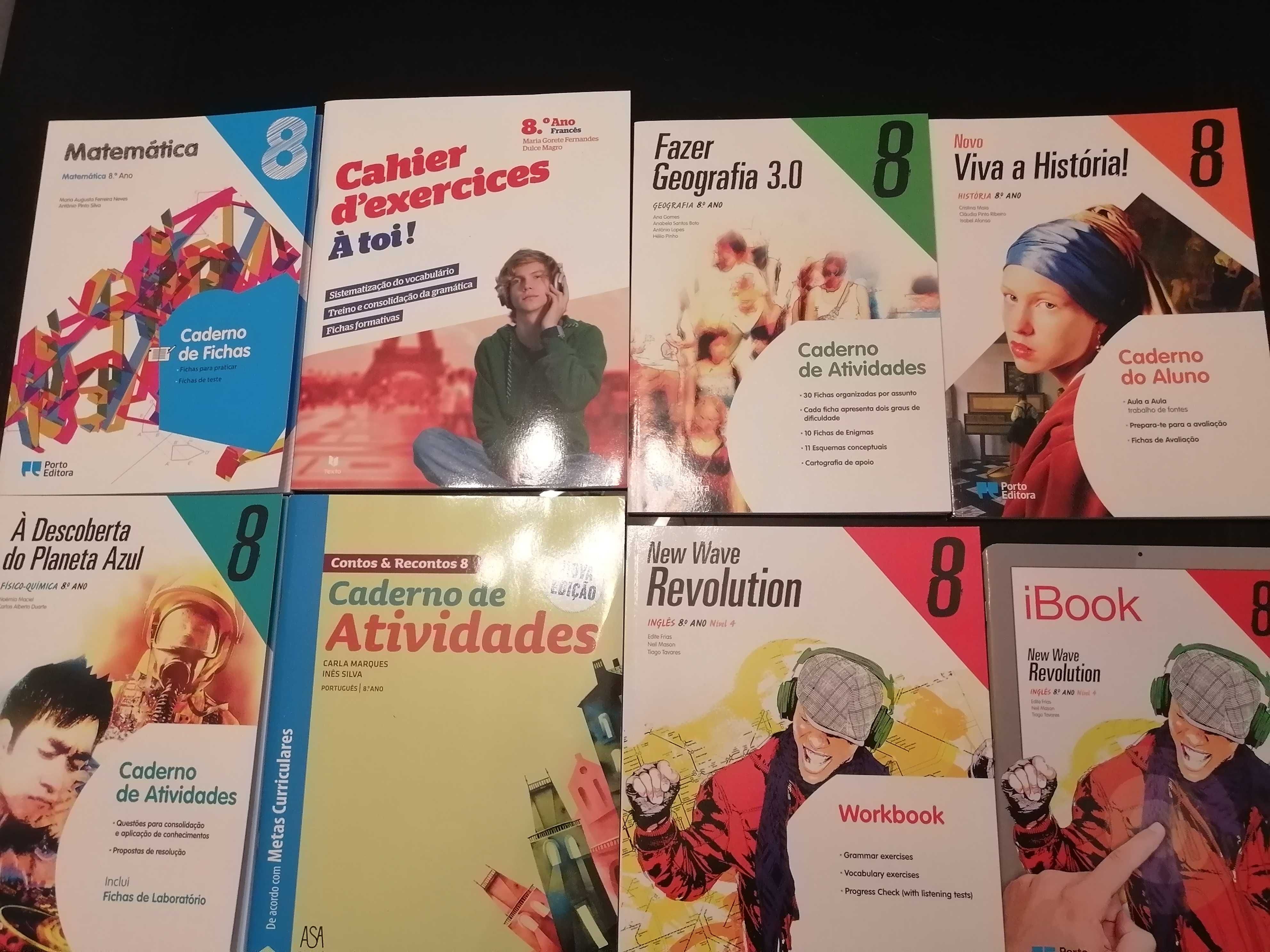 cadernos de atividades 8º ano Port+MAT+Francês+Geo+HIST+CN+FQ+ING