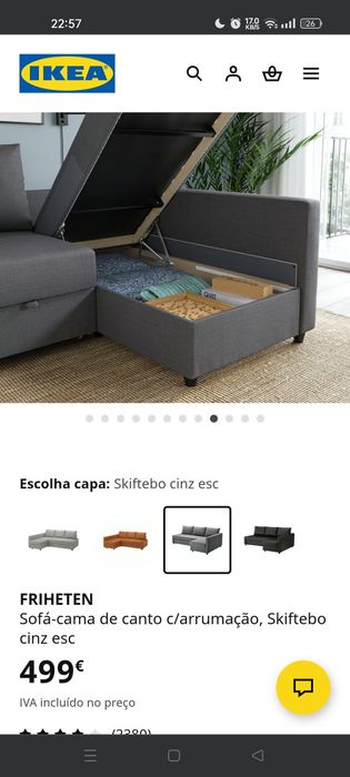 IKEA Sofá-cama de canto c/arrumação bege em bom estado
