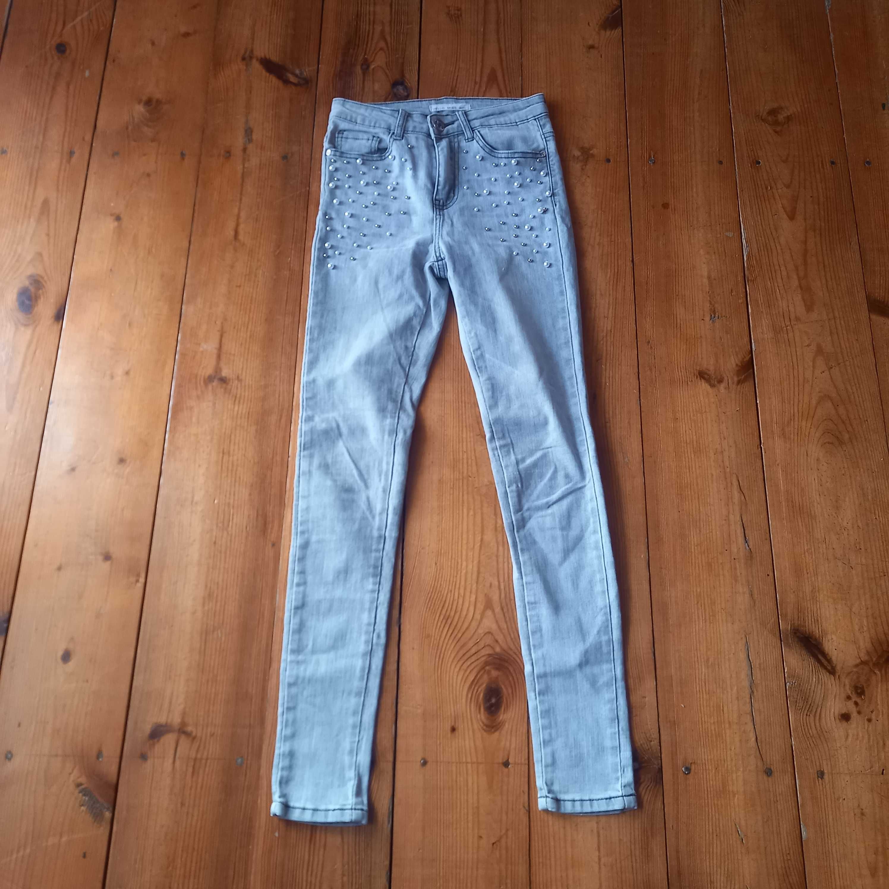 spodnie jeans z koralikami xs