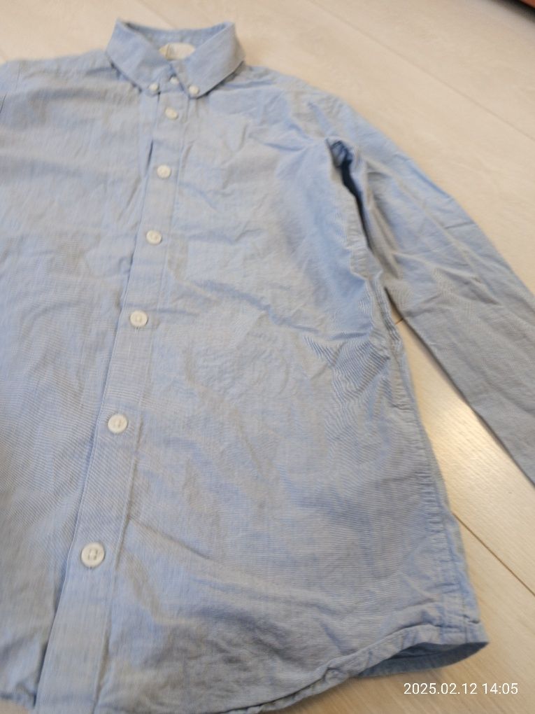 146 H&M koszula niebieska bawełniana długi rękaw
