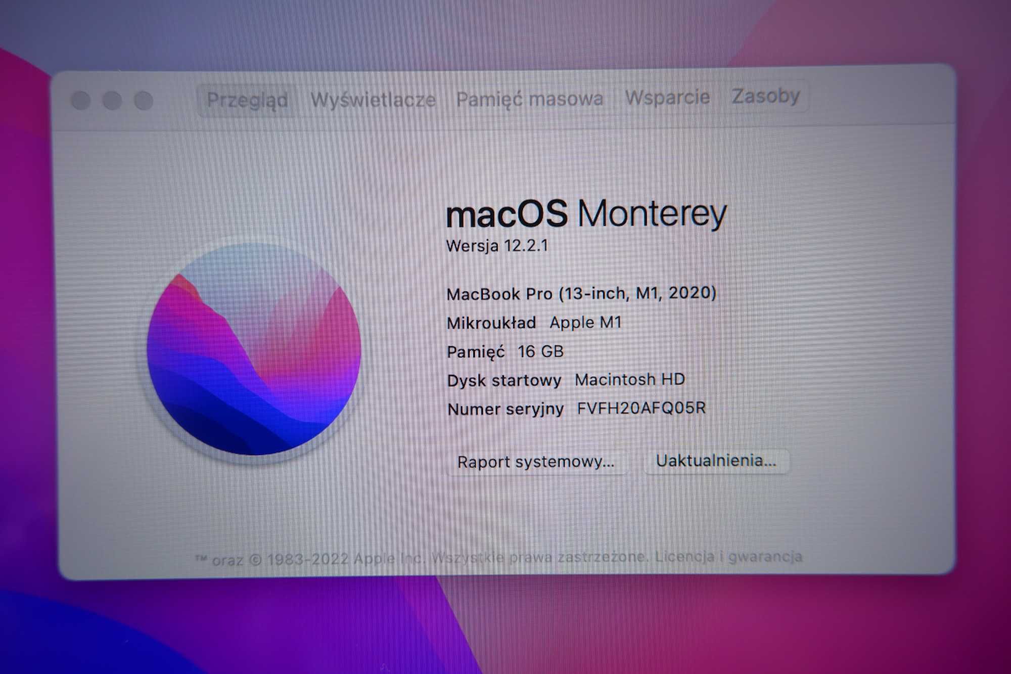 MacBook Pro 13" M1/16GB/512GB Silver (na gwarancji)