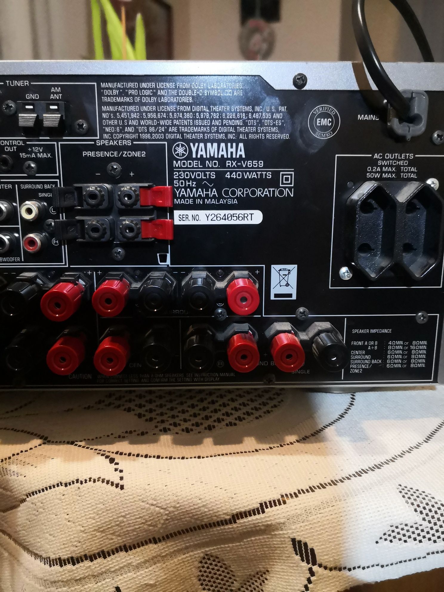 Amplituner yamaha RX-V659 pilot RAV321 wzmacniacz yamaha RX-v659