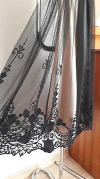 Czarno beżowa sukienka Next S -M haftowany tiul -studniówka