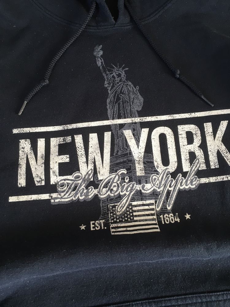 Stylowa granatowa szeroka bluza z kapturem boxy-fit hoodie