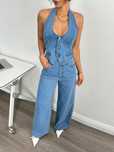 Kombinezon Jeansowy Z Odkrytymi Plecami Niebieski Casual Shein M 38