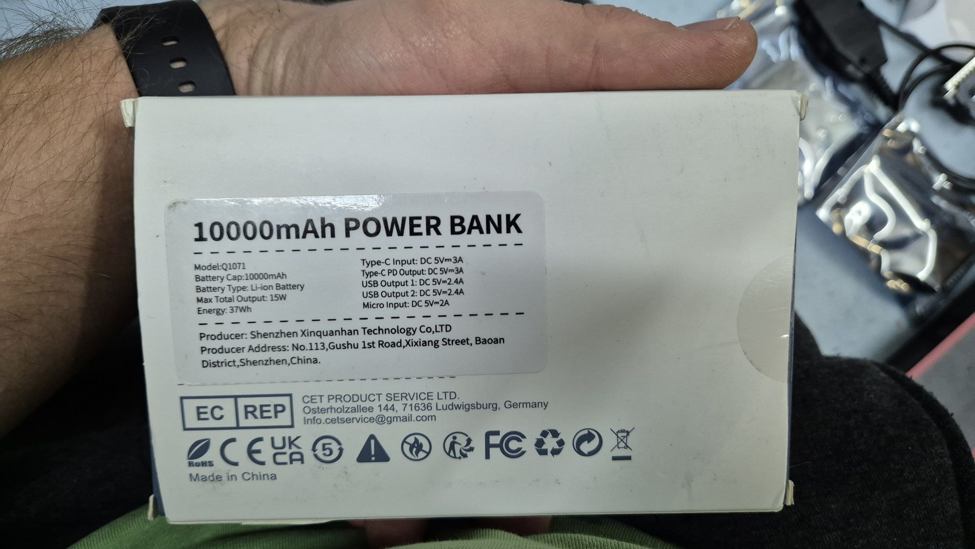 Power Bank ROHS 10000 mAh Q1071 szybkie ładowanie USB C i mikro