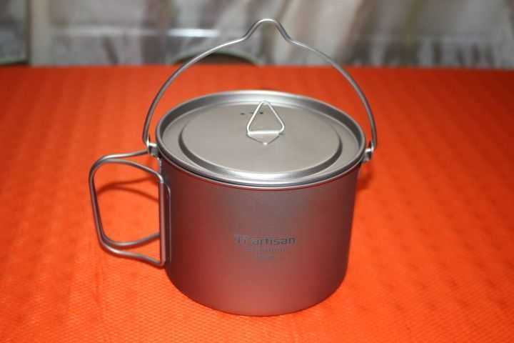 Титановый котелок с подвесом 900мл Титановий казан Titanium, Титан.