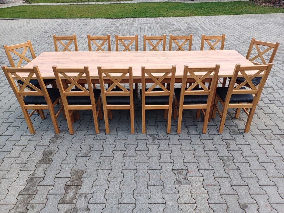 stół 244/314x103 + 14 krzeseł craft zloty k003 solidne krzesła mocne