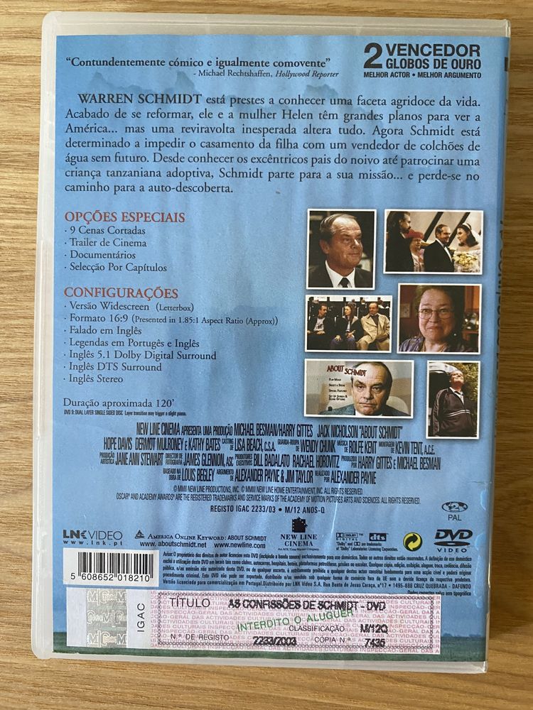 dvd As Confissoes de Schmidt, com Jack Nicholson