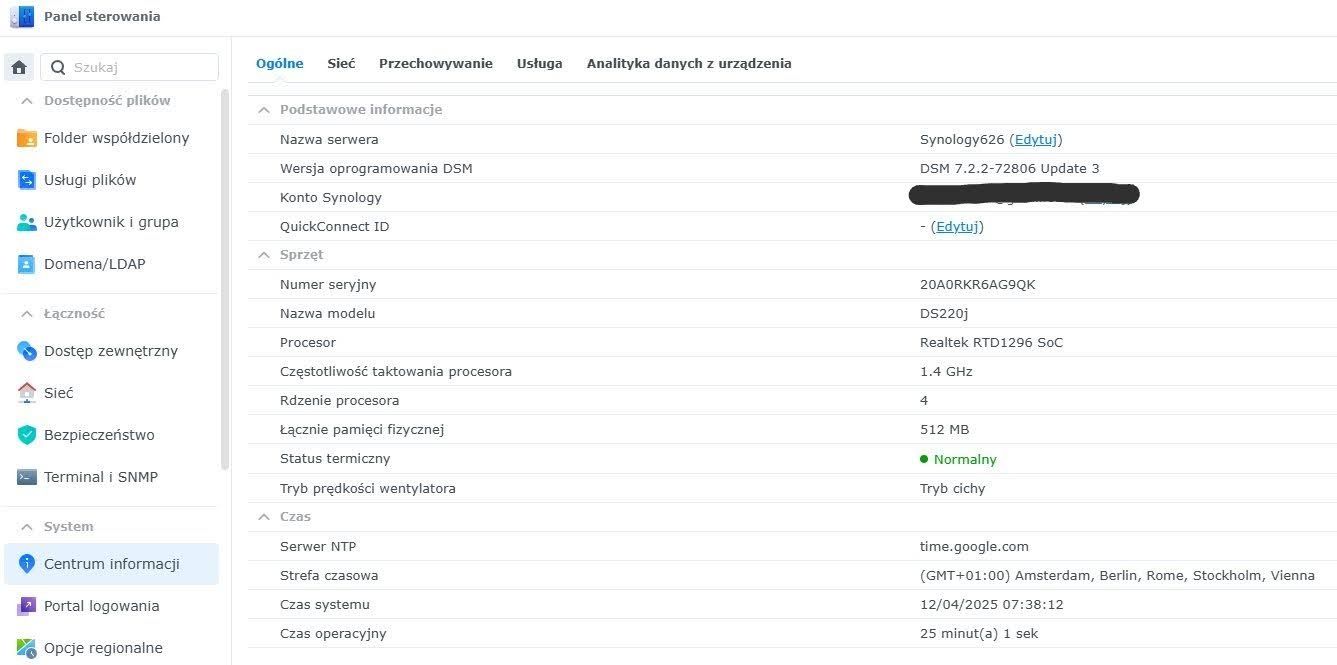 Serwer plików NAS Synology DS220j z dyskami 2+1 Tb