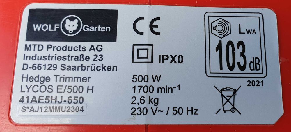 Nożyce elektryczne do żywopłotu WOLF Garten  LYCOS E500H 55CM 500W