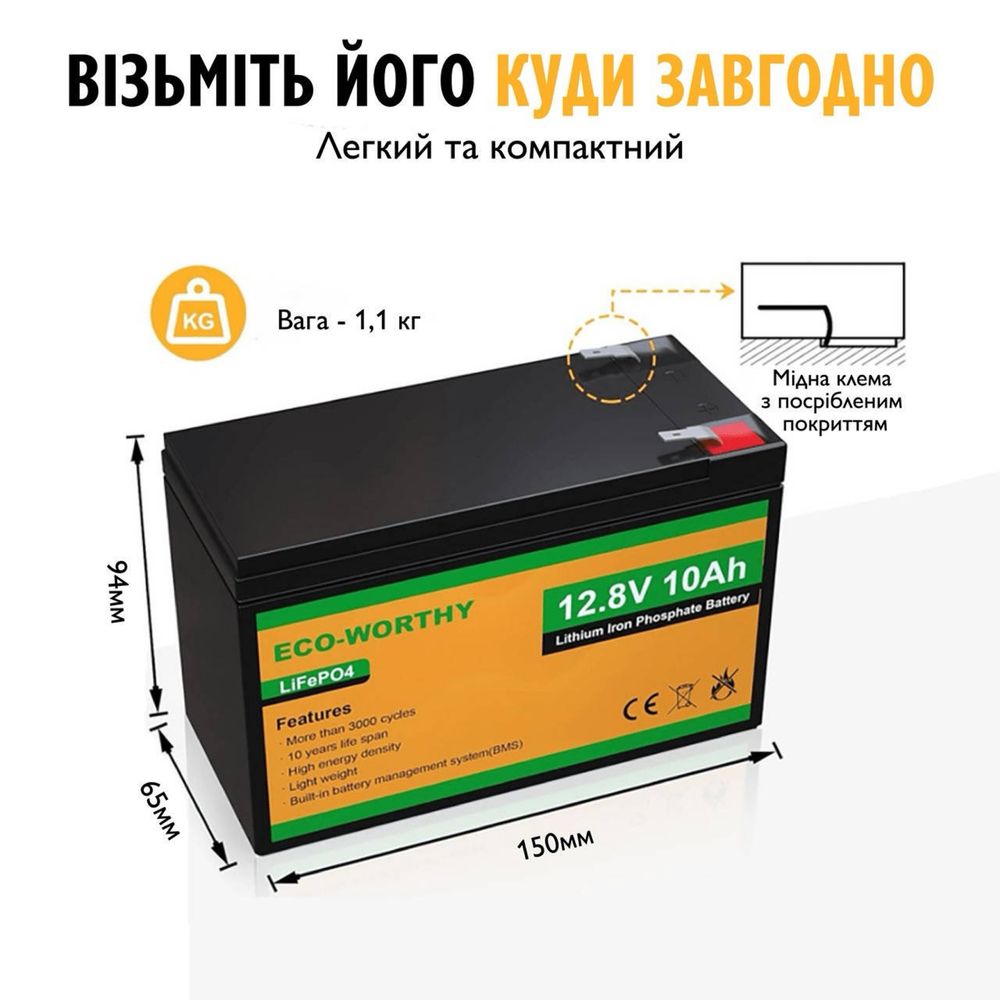 Акумулятор ECO-WORTHY LiFePO4 12V 10Ah