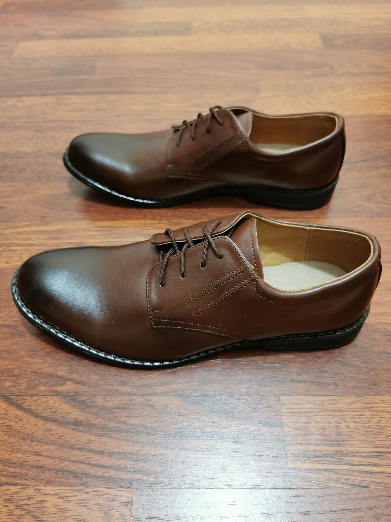 Eleganckie Tęgie Skórzane Wizytowe Półbuty Męskie DW Brąz