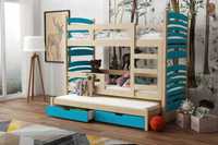 Piętrowe łóżko dla dzieci OLAF z drewna sosnowego z materacami
