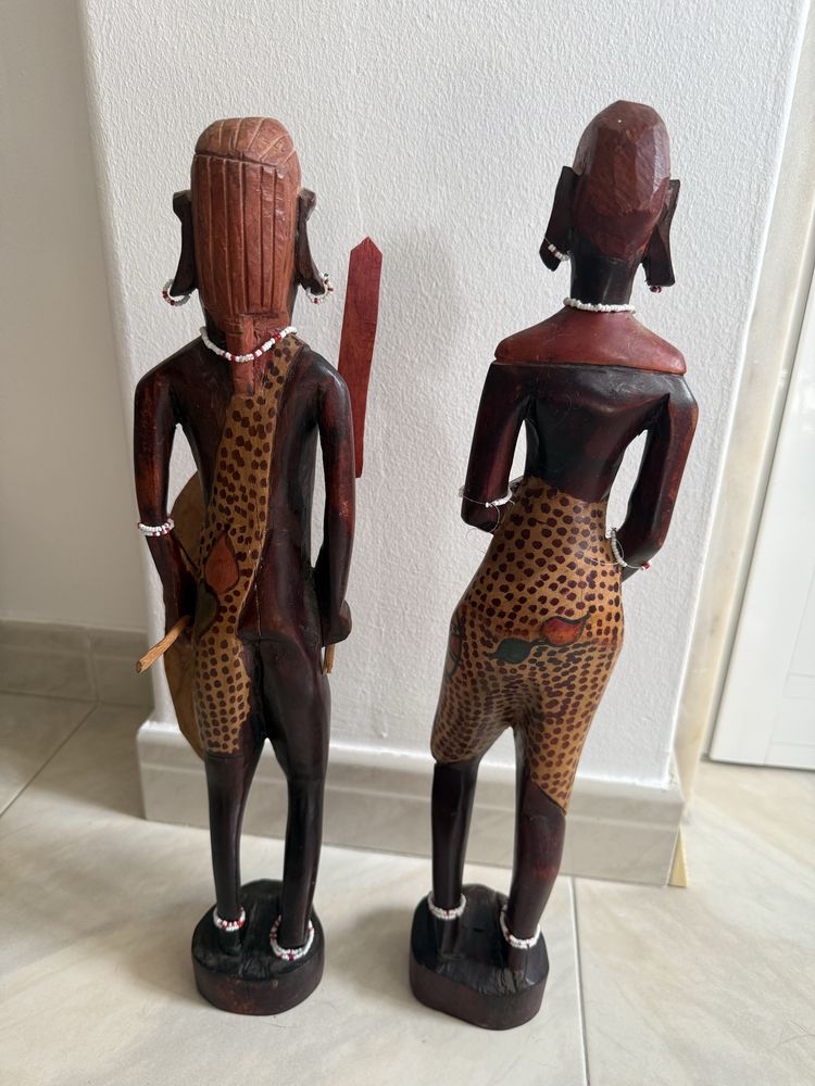 Esculturas Africanas em Madeira – Conjunto Artesanal (47,5cm)